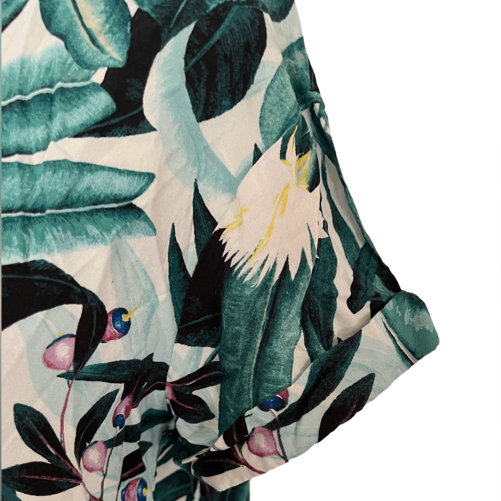 TROPICAL FLORAL PRINT SHORT SLEEVE DRESS